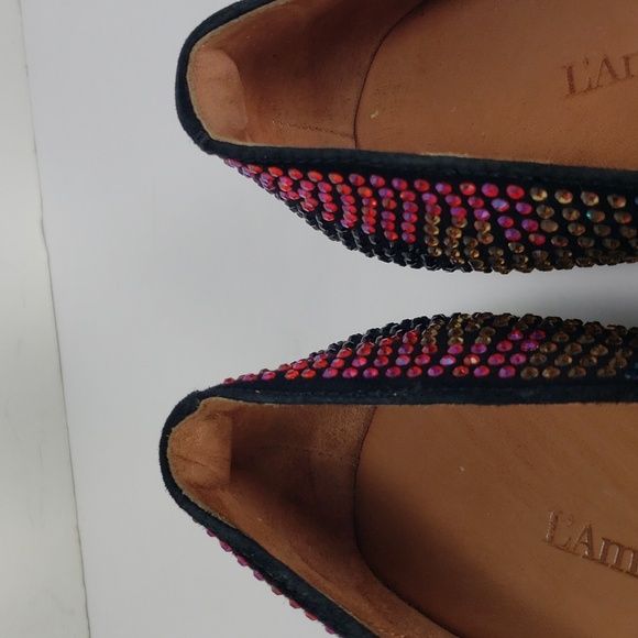 L'AMOUR DES PIEDS CORREZE STONE EMBELLISHMENT BLK SUEDE WEDGES SHOES 10 M MINT - Picture 11 of 14